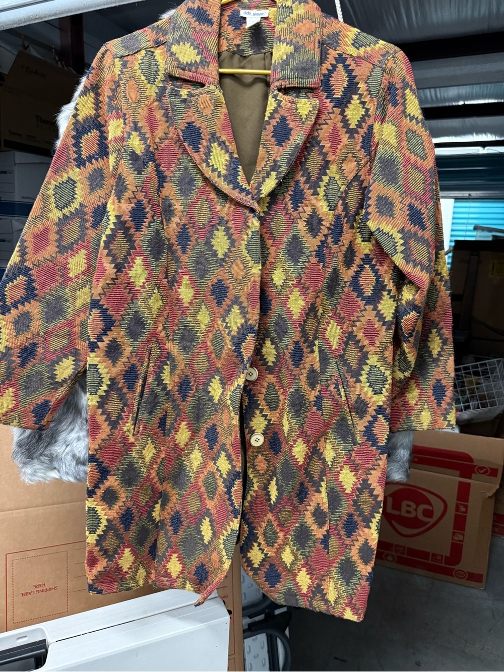 Women's Multicolor Diamond Pattern Blazer Jacket - Autumn Tones